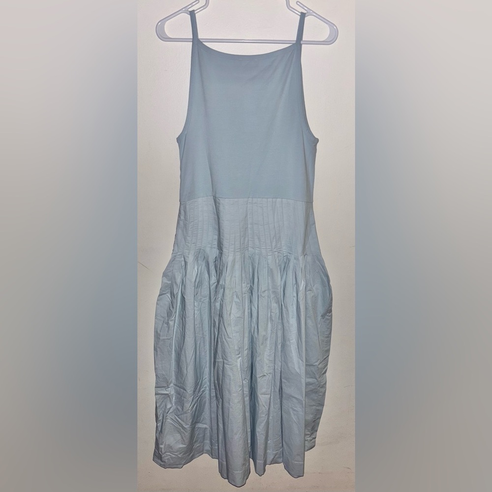 NWT J.Crew Pintuck mixy dress Large Edgewater Light Blue Preppy Midi Flowy - Picture 9 of 14